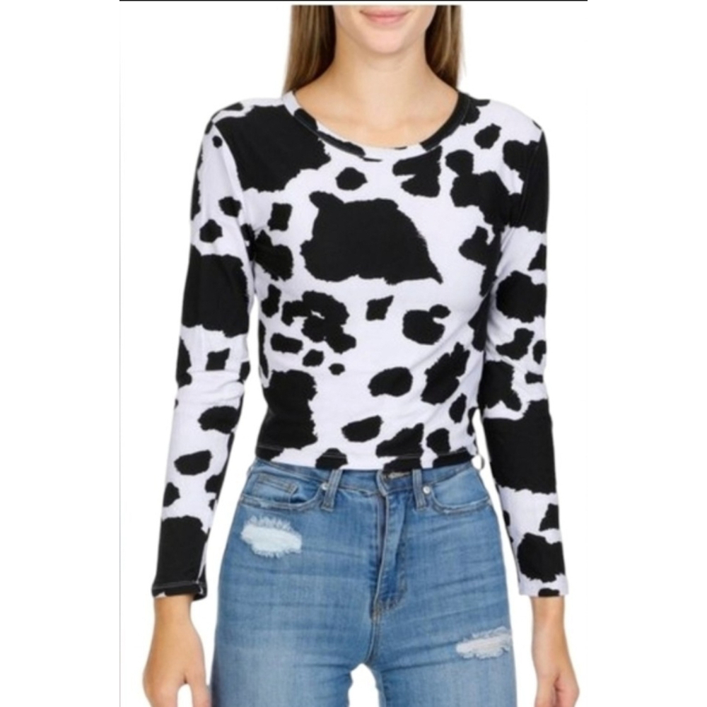 Love Dazed Cow Print Cut-out Tie Back Stretch Top Women"s Juniors M NWT Black